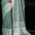 Women teal green & silver-toned woven design linen blend saree