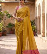bright yellow & pink solid tissue silk blend saree with zari border