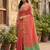 coral peach & green solid tissue silk blend saree with contrast border