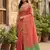 coral peach & green solid tissue silk blend saree with contrast border