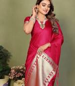 Rani Pink Color Hand Dyed With Zari Woven Satin Silk Saree