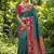 teal blue soft silk blend saree with pink nandi zari border