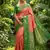 peach soft silk blend saree with green nandi zari border
