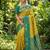 yellow soft silk blend saree with green nandi zari border