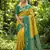 yellow soft silk blend saree with green nandi zari border