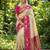cream soft silk blend saree with pink nandi zari border