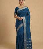 peacock teal blue soft silk blend saree | royal ashwa design & zari border