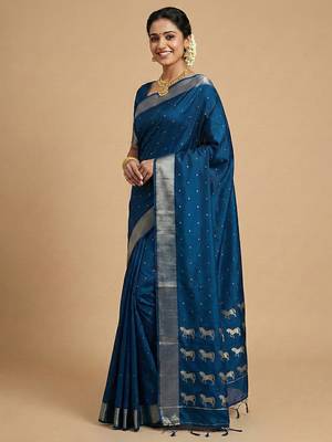 peacock teal blue soft silk blend saree  2