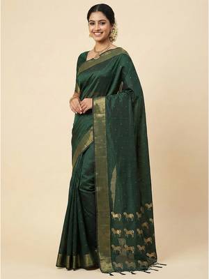 dark bottle green soft silk blend saree  1