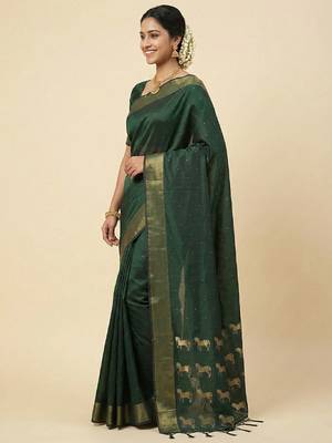dark bottle green soft silk blend saree  2
