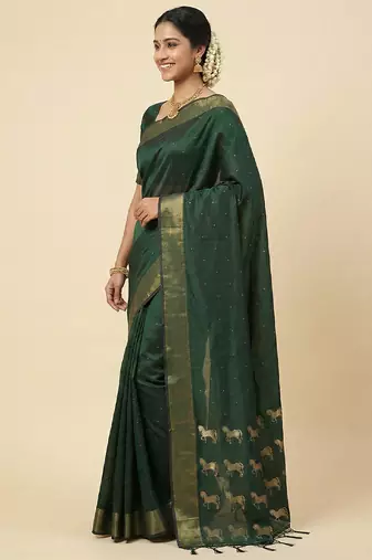 dark bottle green soft silk blend saree 