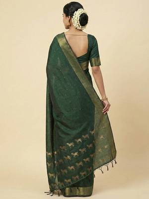 dark bottle green soft silk blend saree  3