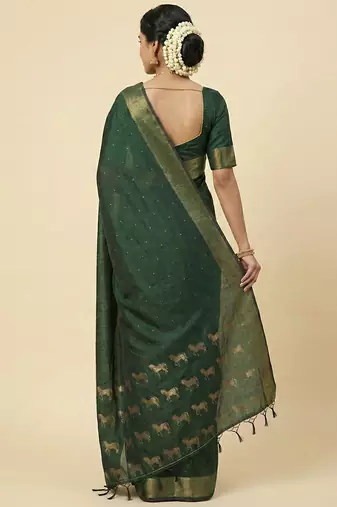 dark bottle green soft silk blend saree 