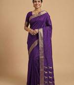 majestic purple soft silk blend saree | violet zari saree with horse pattern