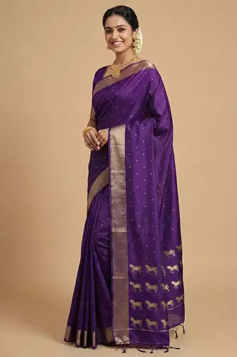 majestic purple soft silk blend saree 