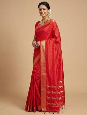 auspicious red soft silk blend saree  1