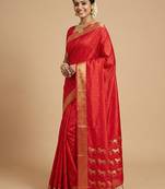 auspicious red soft silk blend saree | bridal & puja wear with gold zari