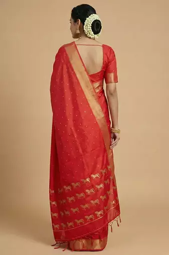 auspicious red soft silk blend saree 