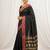 the midnight luxurious black soft silk blend saree with magenta & gold zari border
