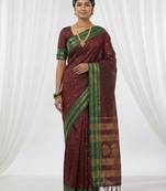 the regal ruby: deep maroon soft silk blend saree with contrast emerald green border
