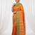 the sunset glow: vibrant orange soft silk blend saree with contrast green zari border