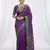 the peacock hue: violet soft silk blend saree with contrast green zari border