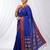 the peacock hue: blue soft silk blend saree with contrast red zari border