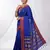 the peacock hue: blue soft silk blend saree with contrast red zari border