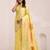 Women mustard yellow & pink floral printed linen silk blend saree