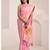 Women baby pink & orange floral printed linen silk blend saree