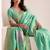 Women sea green & pink floral printed linen silk blend saree
