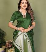 Mehendi Green Color Hand Dyed With Zari Woven Satin Silk Saree