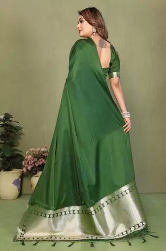 Mehendi Green Color Hand Dyed With Zari Woven Satin Silk Saree