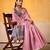 pink & silver-toned solid tissue linen saree with zari border