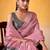 pink & silver-toned solid tissue linen saree with zari border