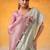 mint green & pink solid tissue linen saree with zari border