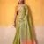 lime green & peach-coloured solid tissue linen saree with zari border