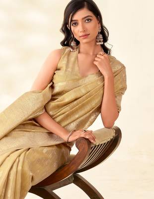 golden beige woven banarasi tissue silk blend saree 3