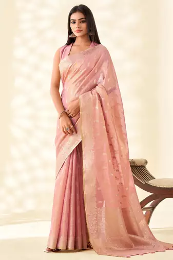 pastel pink woven banarasi tissue silk blend saree