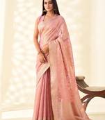 pastel pink woven banarasi tissue silk blend saree