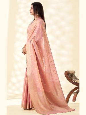 pastel pink woven banarasi tissue silk blend saree 2