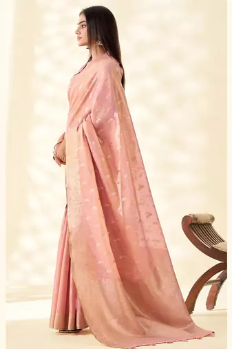 pastel pink woven banarasi tissue silk blend saree