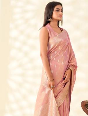 pastel pink woven banarasi tissue silk blend saree 3