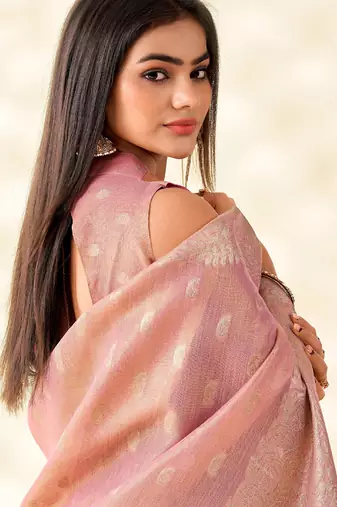 pastel pink woven banarasi tissue silk blend saree