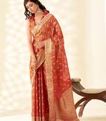 rust red woven banarasi tissue silk blend saree