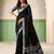 Women black woven design linen saree with silver zari