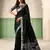 Women black woven design linen saree with silver zari