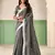 Women grey woven design linen saree with silver zari