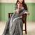 Women grey woven design linen saree with silver zari