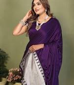 Pruple Color Hand Dyed With Zari Woven Satin Silk Saree